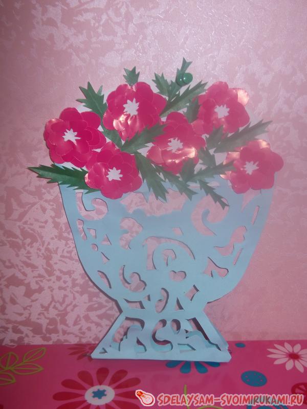 Вазочка аппликация. Ажурная ваза с цветами. Аппликация ваза с цветами. Поделка вазочка с цветами. Аппликация вазочка с цветами.
