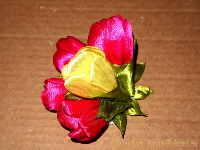 Тюльпаны из ленты атласной своими руками пошаговое фото