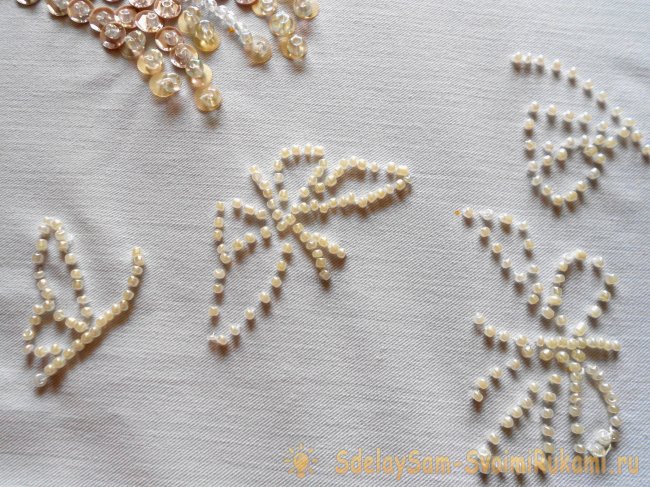 Вышивка на брюках бисером и пайетками