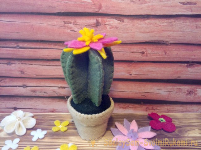 Кактус из фетра в горшочке
