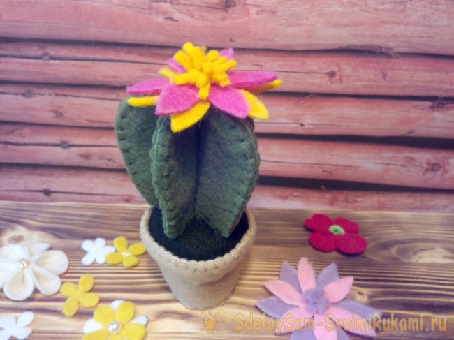 Кактус из фетра в горшочке