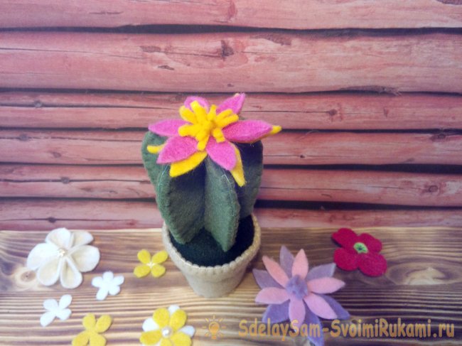 Кактус из фетра в горшочке