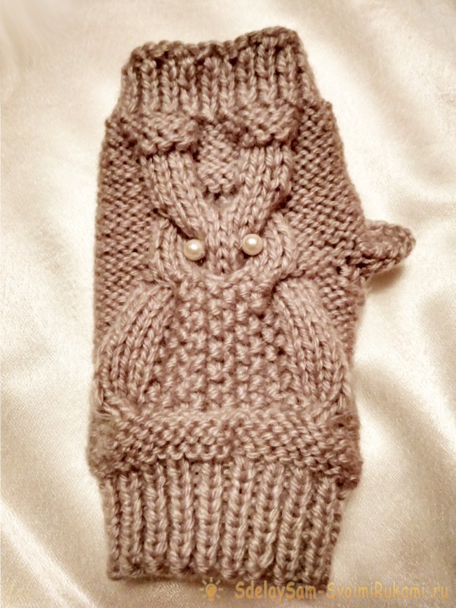 Как связать митенки с узором сова
