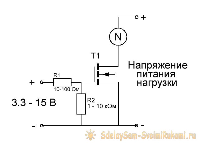 Схема задержки включения реле на полевом транзисторе