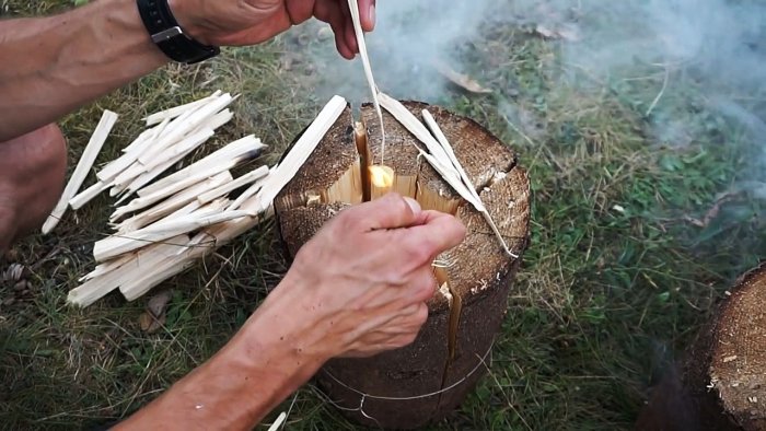 Три варианта изготовления финской свечи из бревна