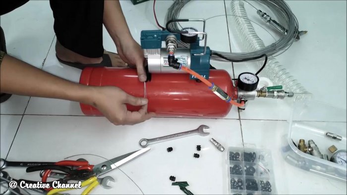 Как из огнетушителя сделать ресивер для компрессора 12 В