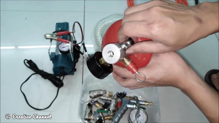 Как из огнетушителя сделать ресивер для компрессора 12 В