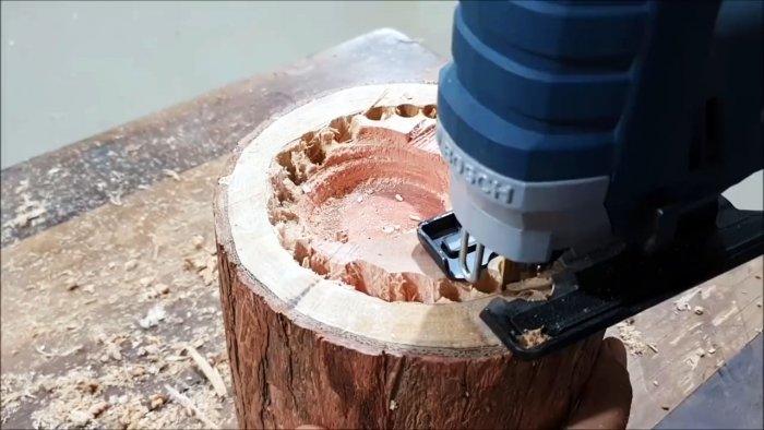 Как сделать шкатулку хлебницу из куска бревна