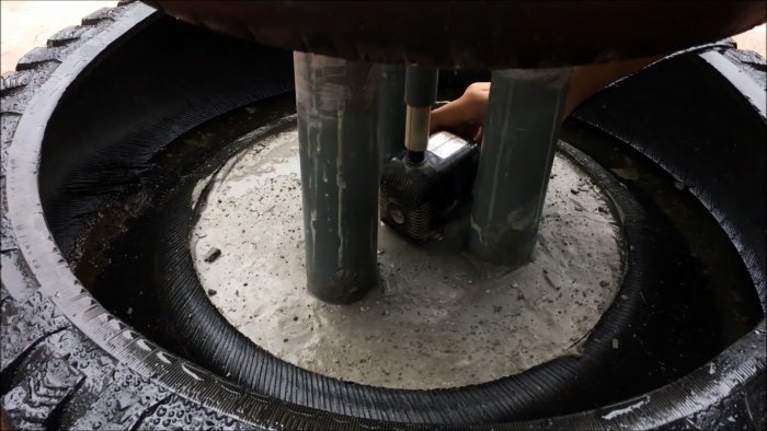 Как сделать трехъярусный садовый фонтанчик из старых покрышек