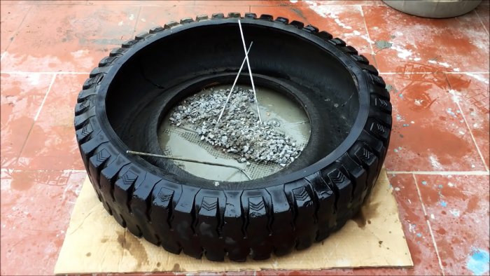 Как сделать трехъярусный садовый фонтанчик из старых покрышек