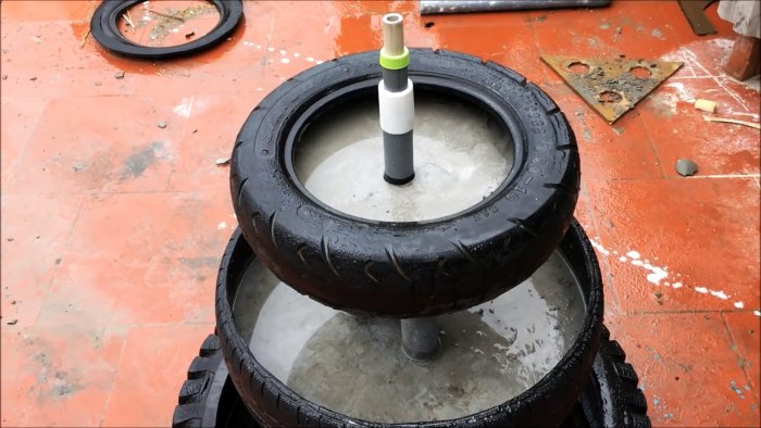 Как сделать трехъярусный садовый фонтанчик из старых покрышек