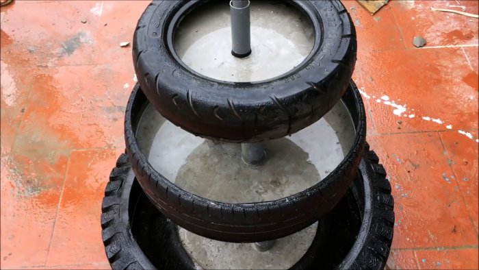 Как сделать трехъярусный садовый фонтанчик из старых покрышек