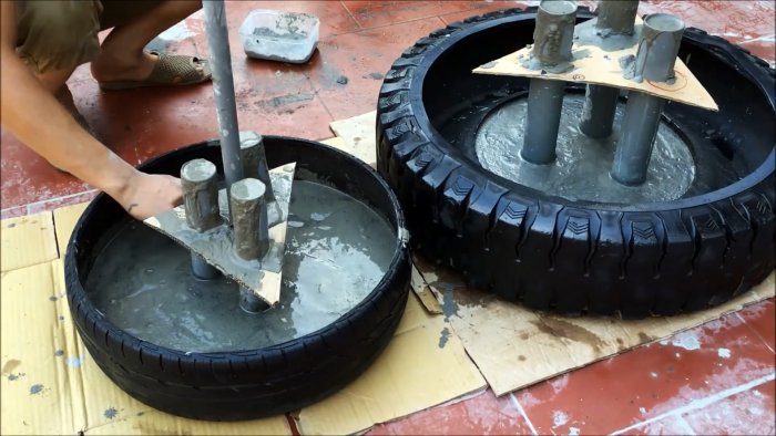 Как сделать трехъярусный садовый фонтанчик из старых покрышек