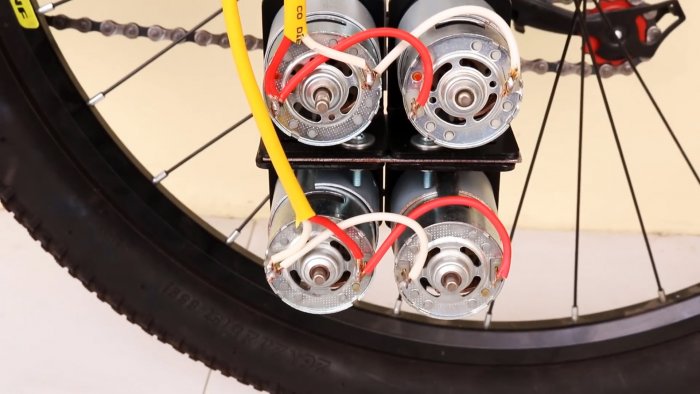 Как сделать мощный электровелосипед на 4 маломощных моторах