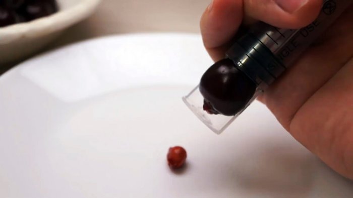 Как сделать инструмент для удаления косточек вишни из шприца