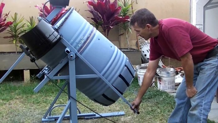 Как из бочки сделать бетономешалку с откидным механизмом