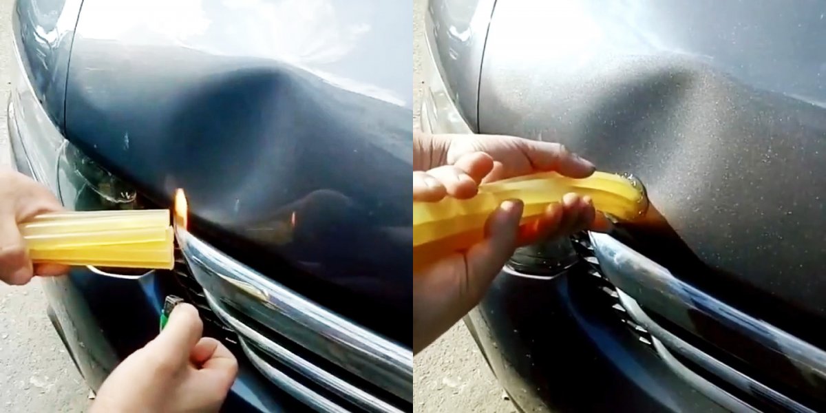 Как вытянуть вмятину на кузове автомобиля горячим клеем без покраски