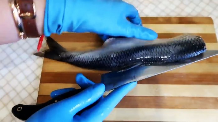 По хребту следки делаем надрез