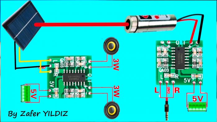 Схема для передачи звука при помощи лазерного луча