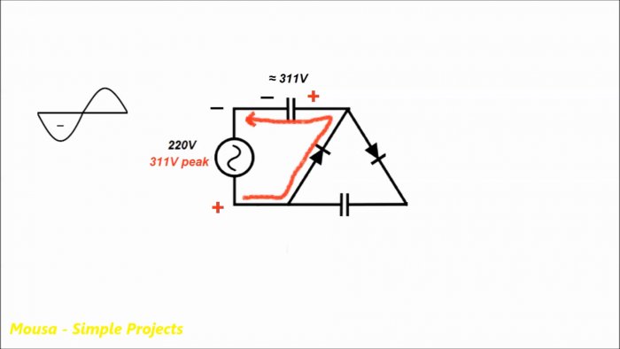 Удвоитель напряжения заряжает конденсатор