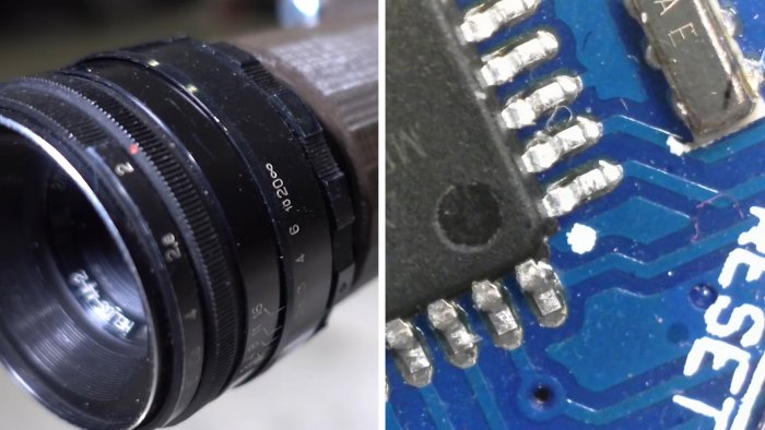 USB микроскоп для пайки из веб-камеры и старого объектива фотоаппарата