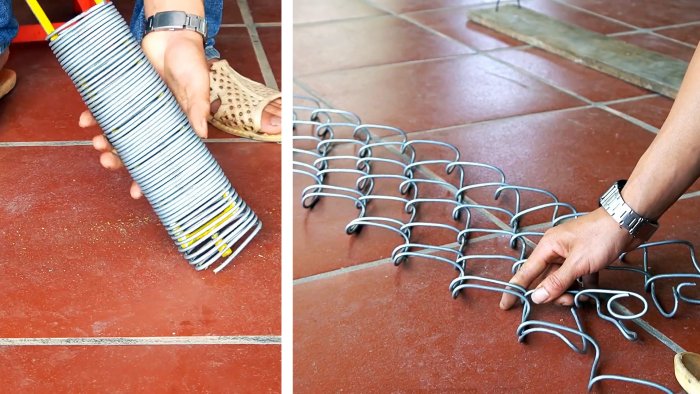 Как сделать приспособление для плетения сетки рабицы из стальной 4-мм проволоки